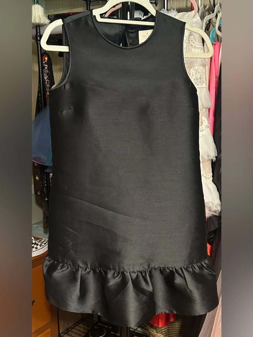Kate Spade Black Structured Drop Waist‎ Dress Ruffle Hem Mini NWOT LBD